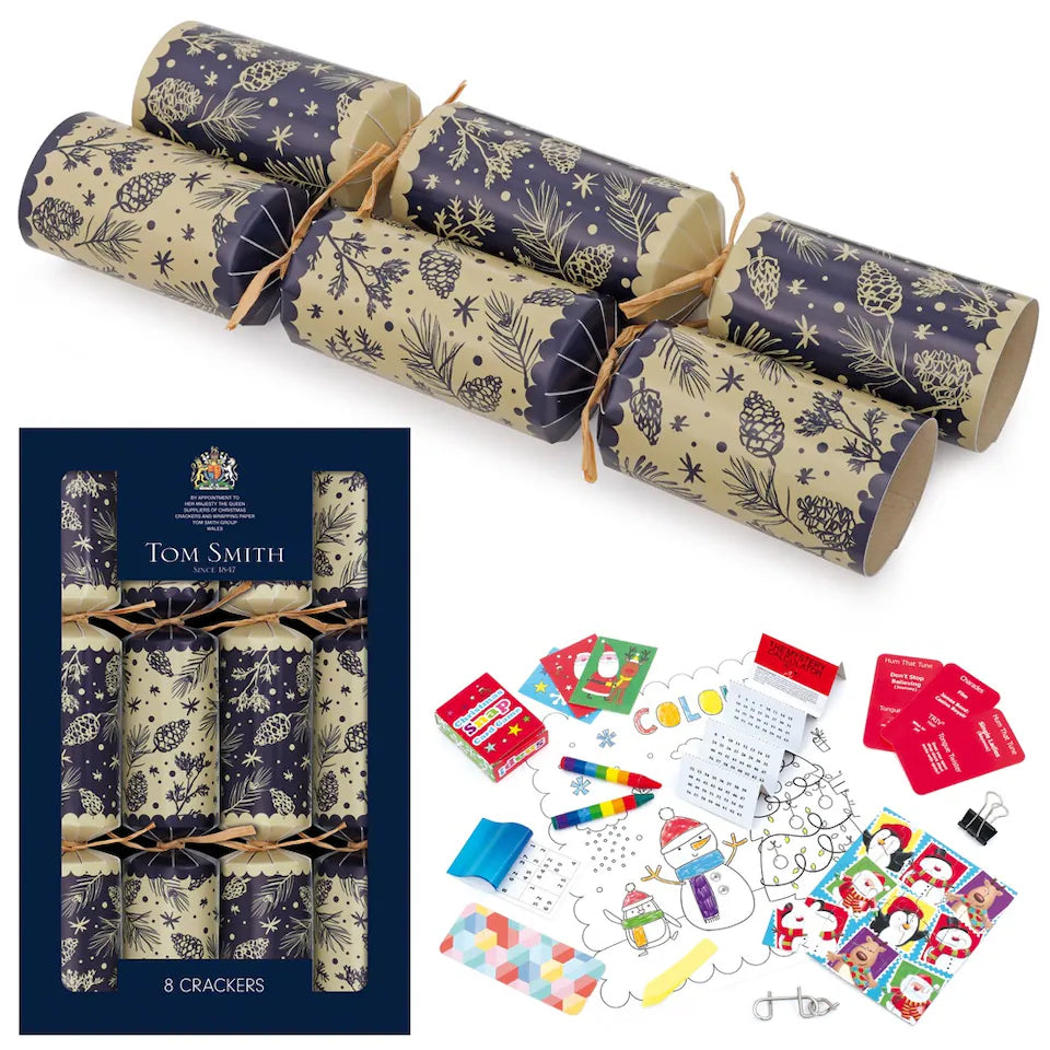 CHRISTMAS CRACKERS BLUE PINE CONE FOREST 8 PACK