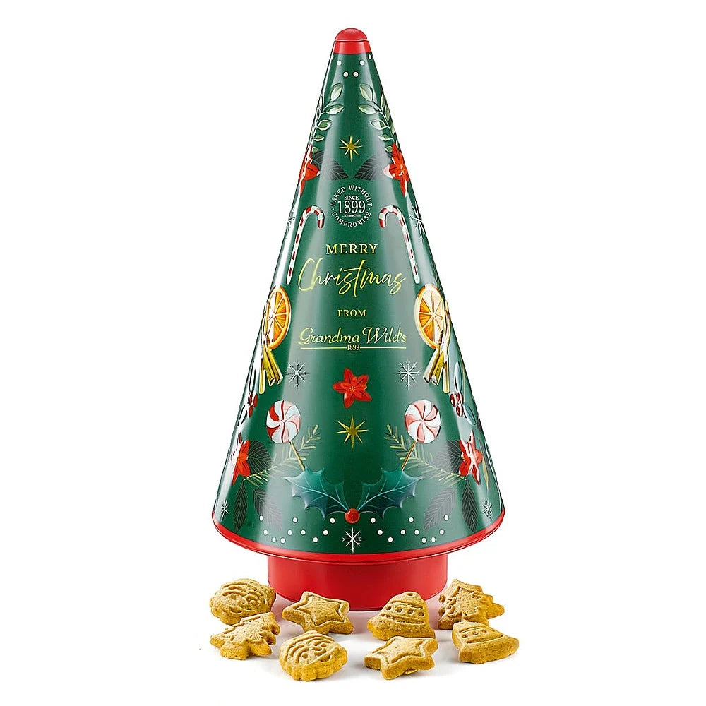 GRANDMA WILDS MUSICAL TREE TIN - GINGERBREAD SHAPED BISCUITS 250G