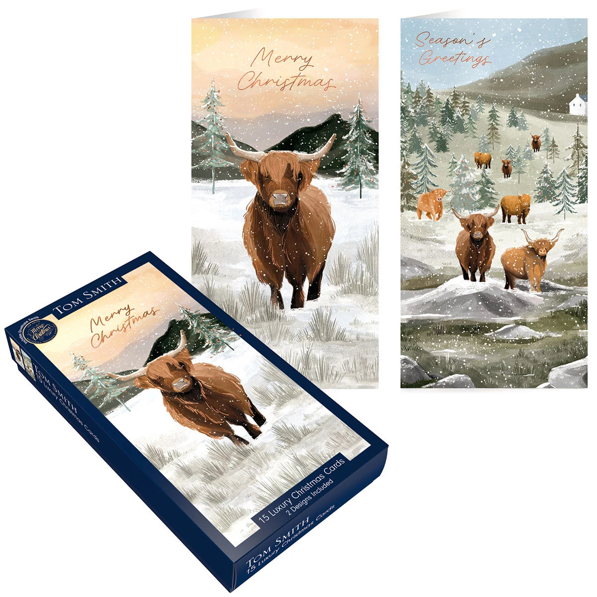 TOM SMITH 15 LUXURY HIGHLAND COW CHRISTMAS CARDS