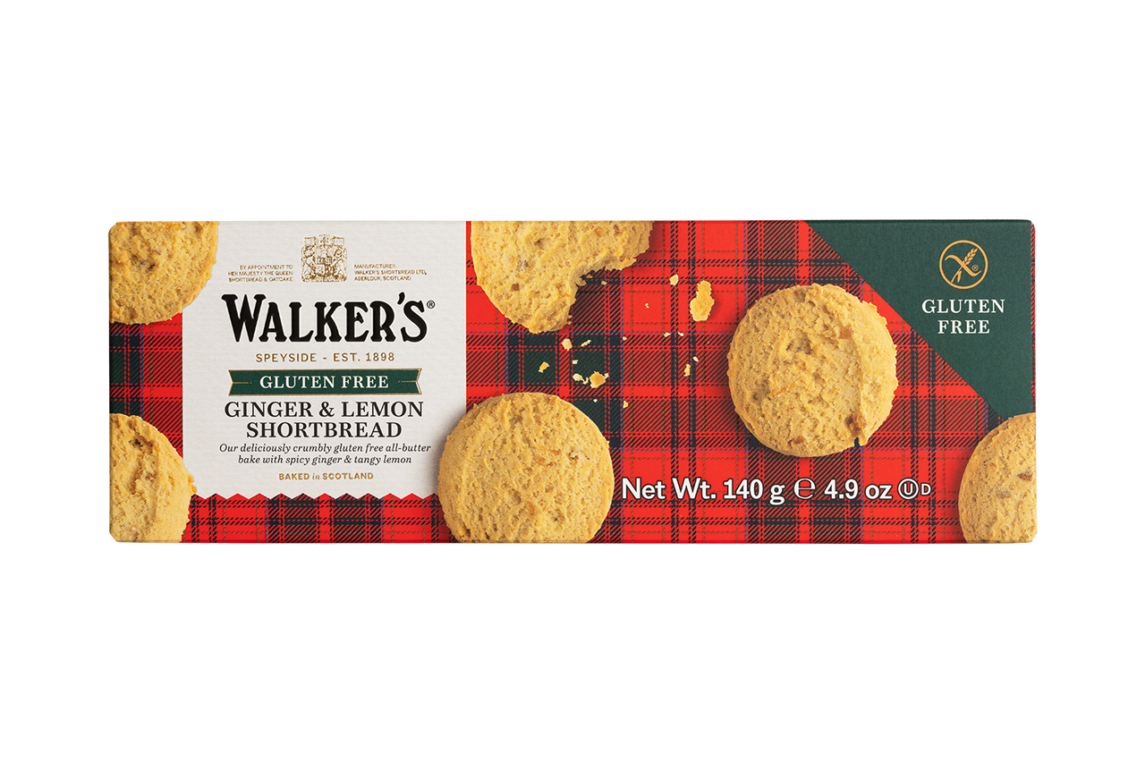 WALKERS GLUTEN FREE LEMON & GINGER SHORTBREAD 140G