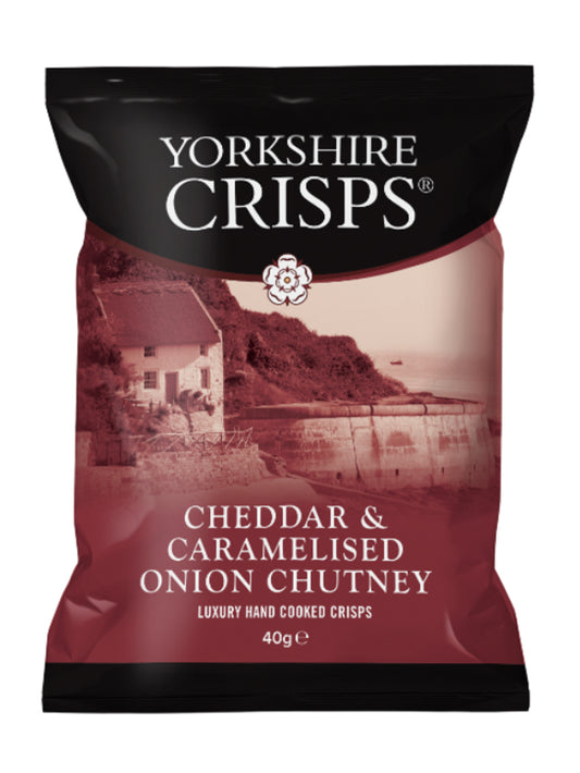 YORKSHIRE HANDCOOKED CHEDDAR & CARAMELISED ONION CHUTNEY CRISPS 40G