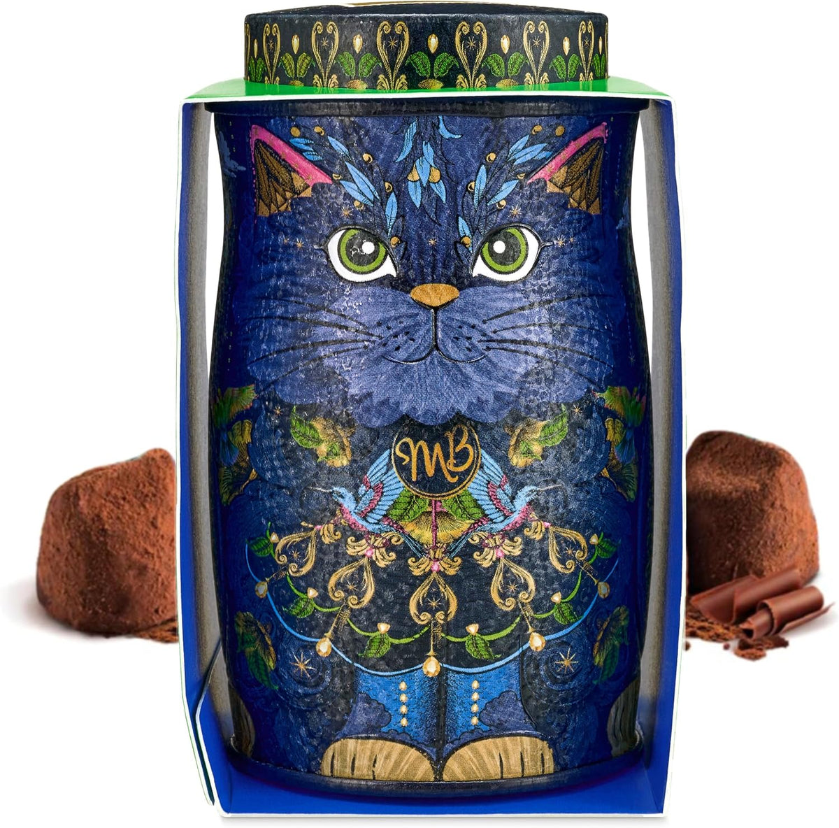 MONTY BOJANGLES MINI MIDNIGHT BLUE CAT TIN (COCOA DUSTED VEGAN CHOCOLATE TRUFFLES) 36G