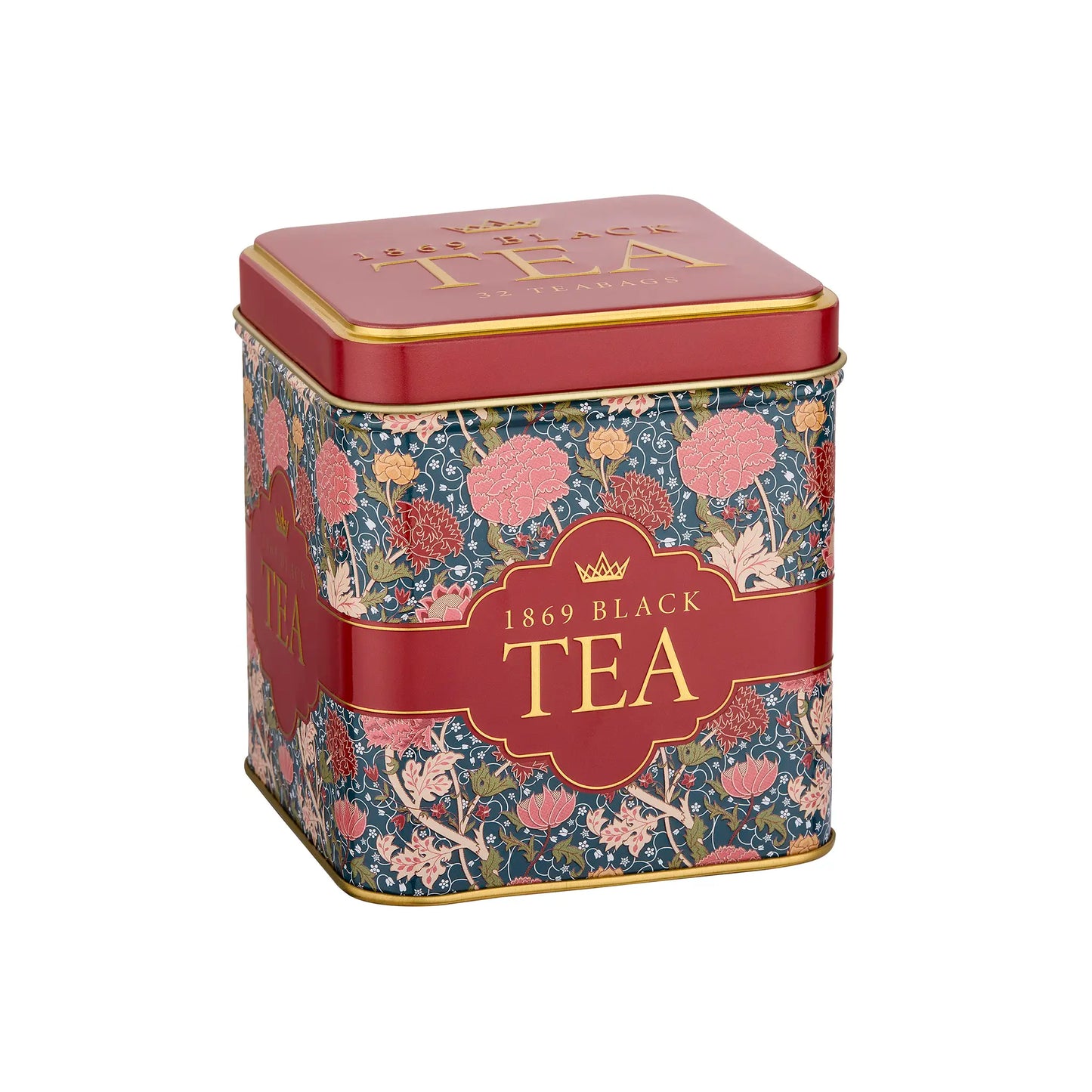 N.E.T ROYAL RED TAPESTRY TIN - 1869 BLACK TEA 32 TEA BAGS