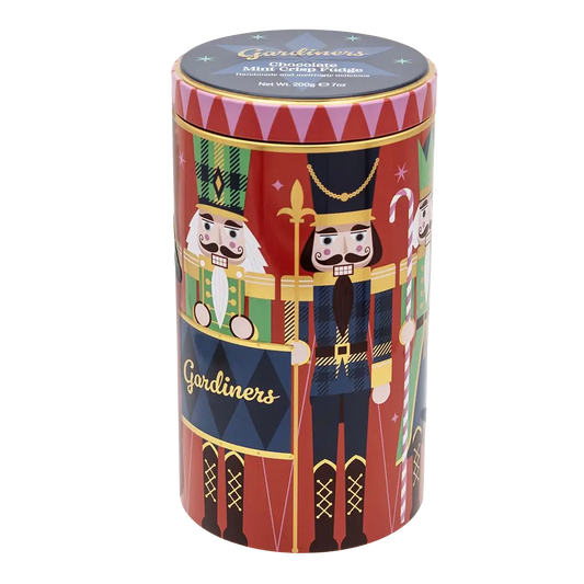 GARDINERS OF SCOTLAND NUTCRACKER TIN CHOCOLATE MINT CRISP FUDGE 200G