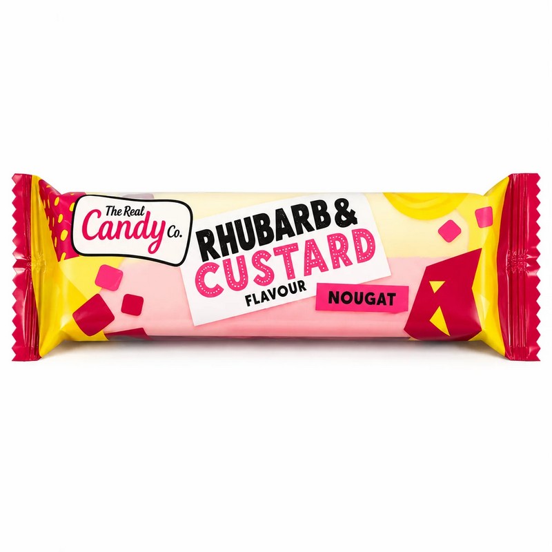REAL CANDY COMPANY RHUBARB AND CUSTARD NOUGAT BAR 130G