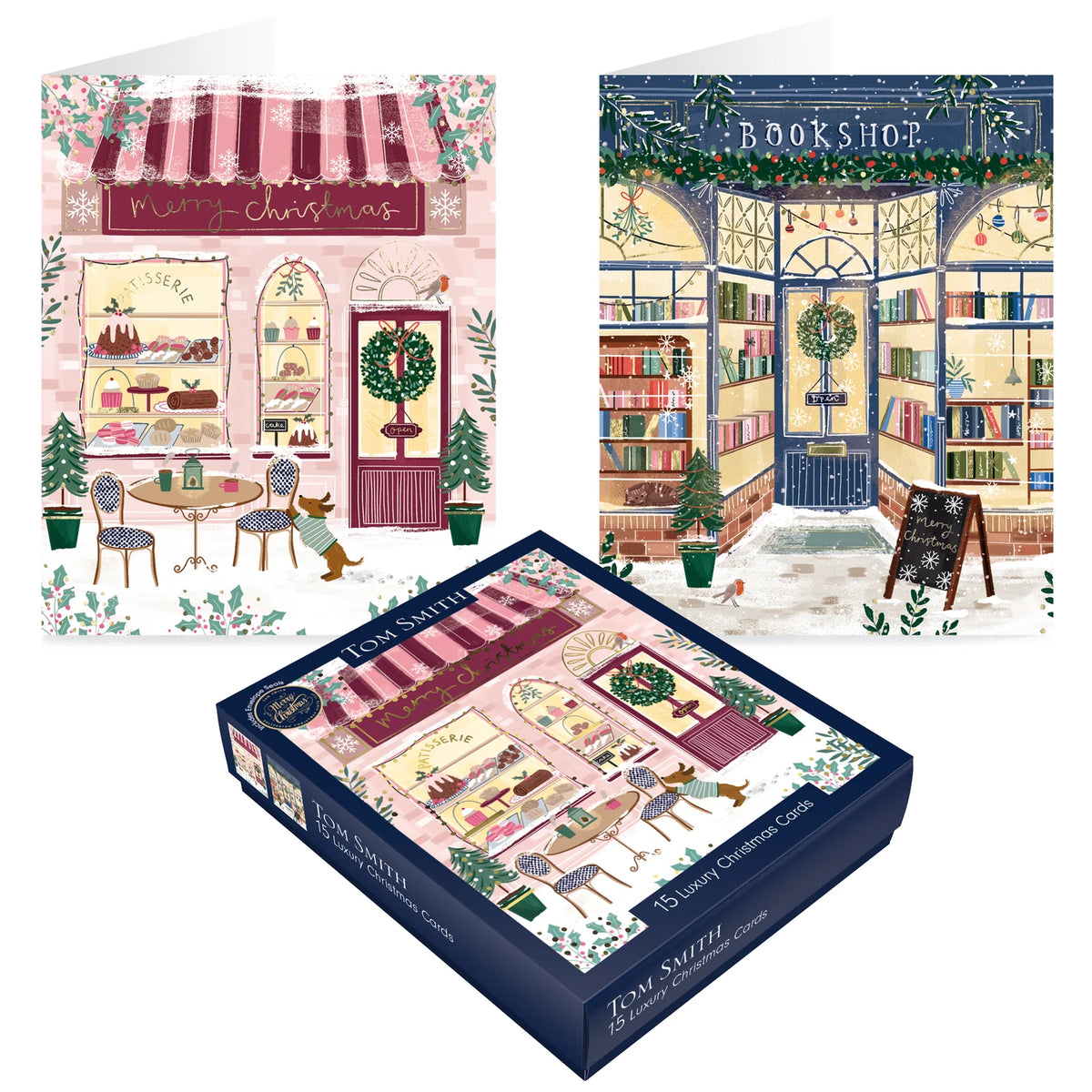 TOM SMITH 15 LUXURY COSY SHOPS CHRISTMAS CARDS