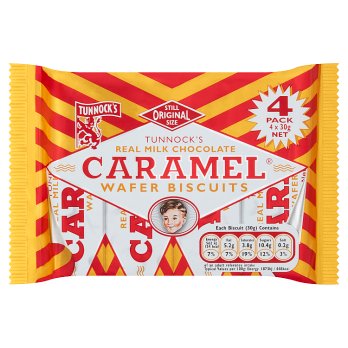 TUNNOCKS CHOCOLATE CARAMEL WAFERS 4x30G