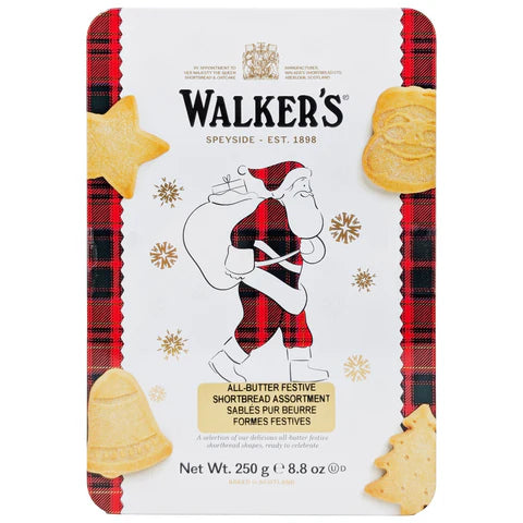 WALKERS FESTIVE SHORTBREAD SANTA TIN 250G