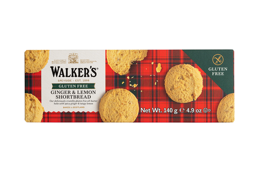 WALKERS GLUTEN FREE LEMON & GINGER SHORTBREAD 140G